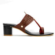 Brown leather block heels 