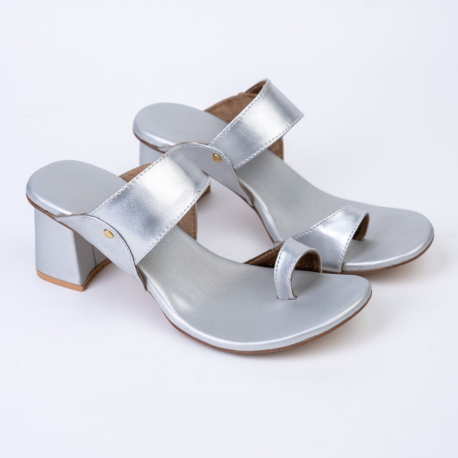 Silver block heels 