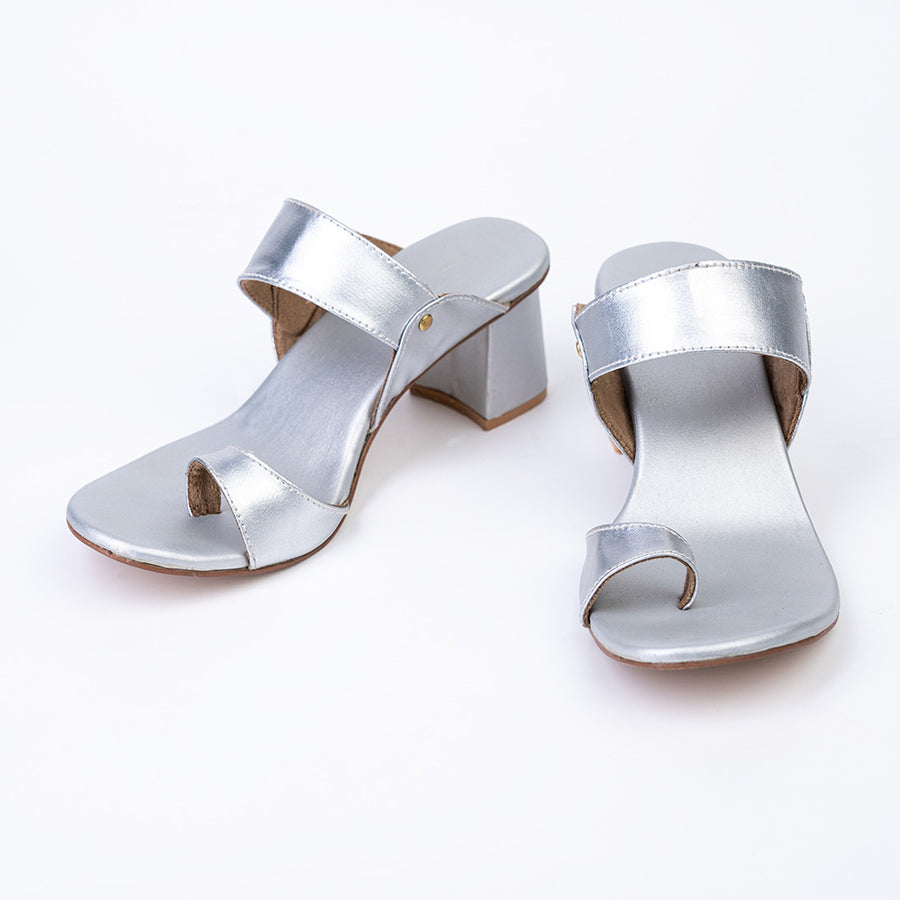 Silver block heels 