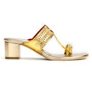 Gold Block heel handmade in leather 