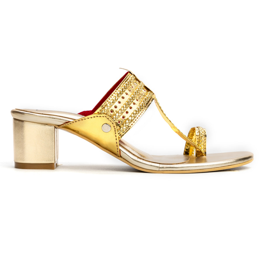 Gold Block heel handmade in leather 