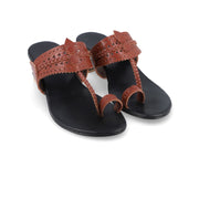 Brown leather block heels