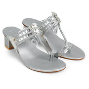 Block heels silver leather