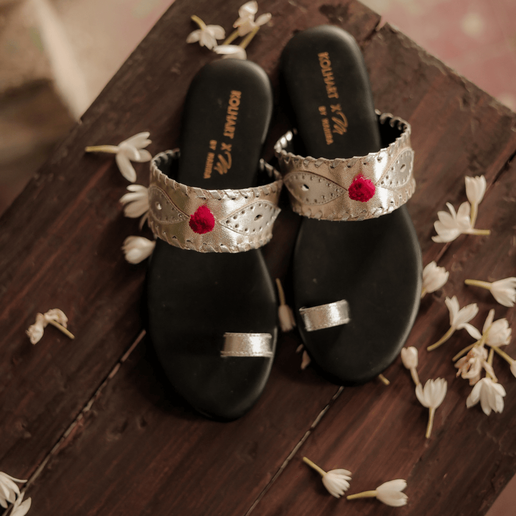 Gold and silver leather chappal