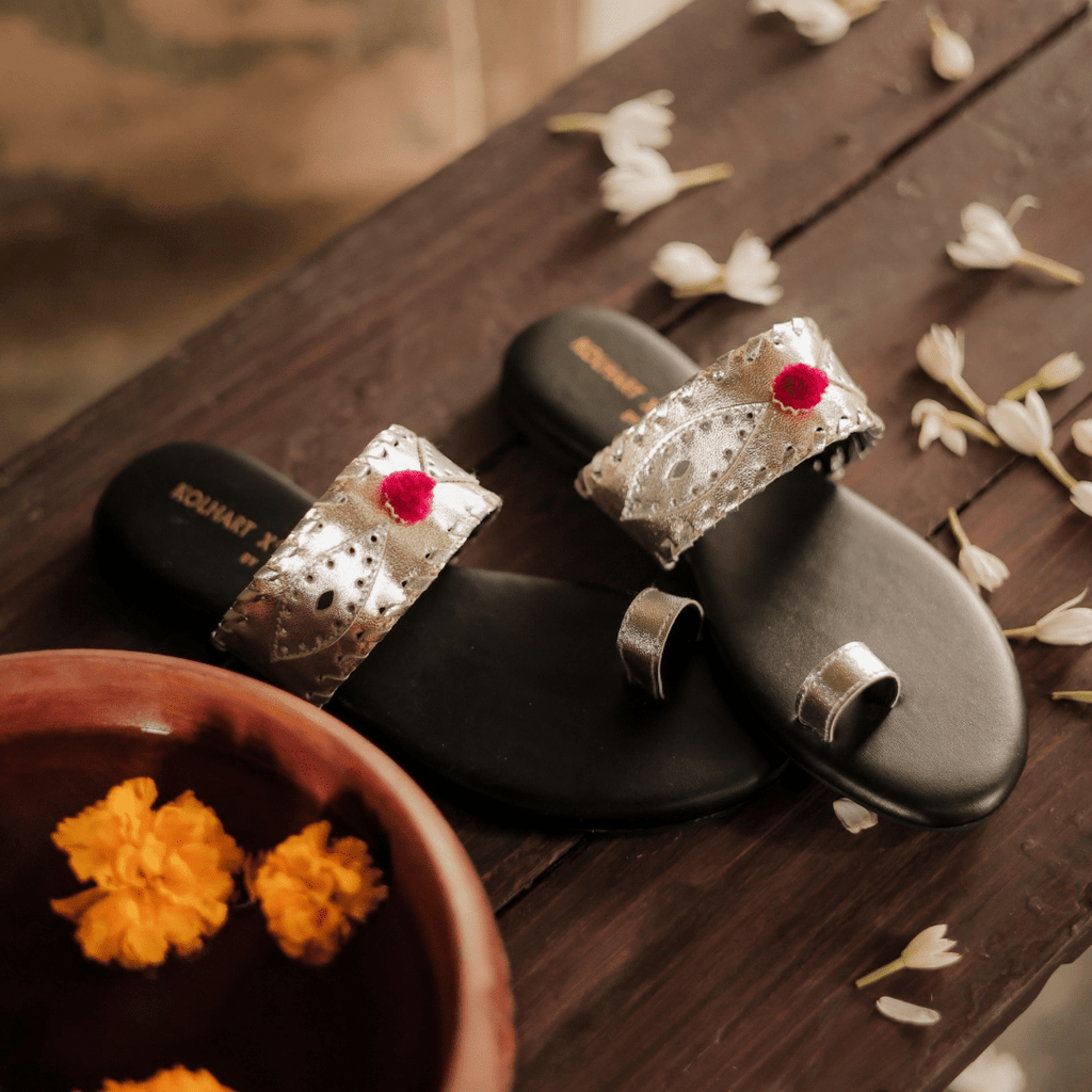 Gold leather chappal