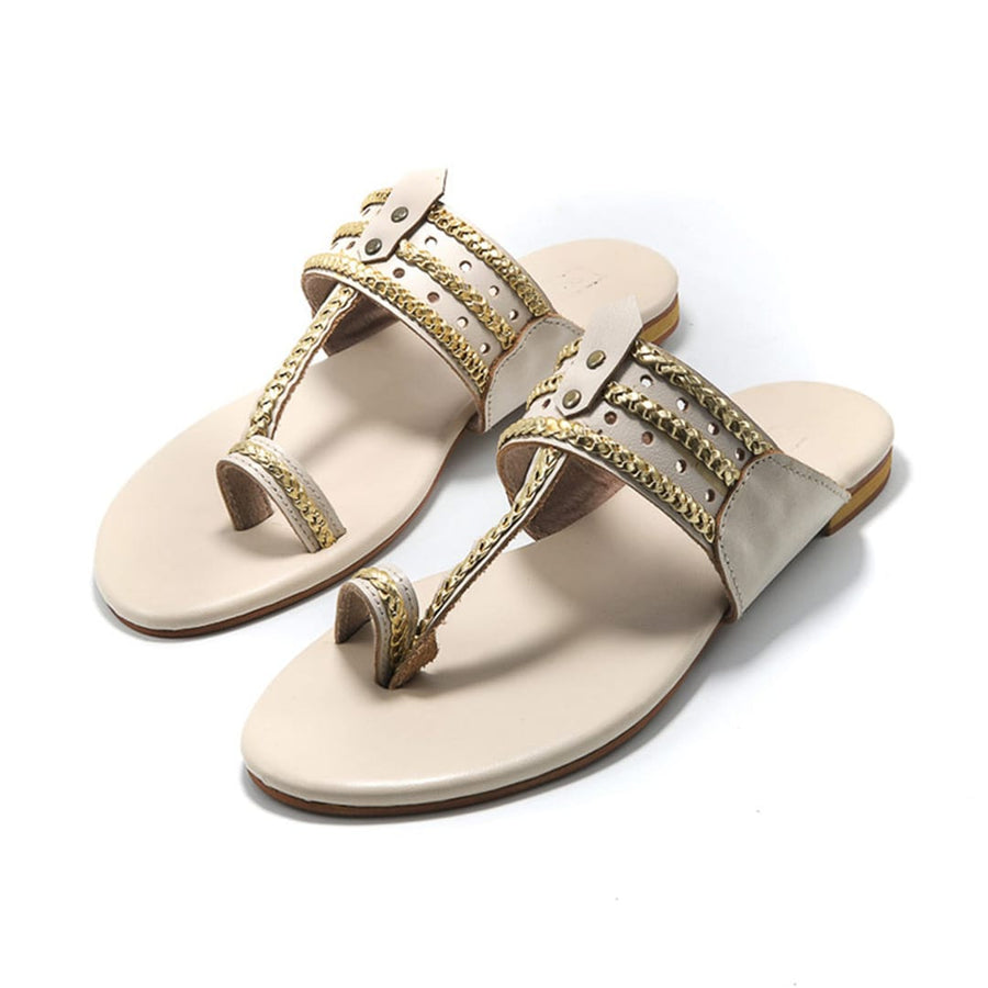 Kolhart flats AGARWOOD - WHITE AND GOLD KOLHAPURI CHAPPAL