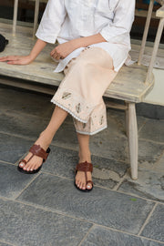 Brown leather block heels