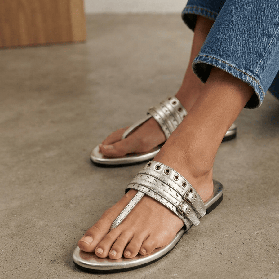 BEAT SILVER LEATHER SANDAL