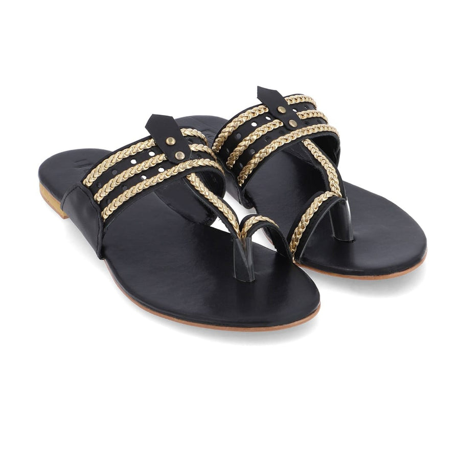 Kolhart flats AGARWOOD - Black Nappa leather