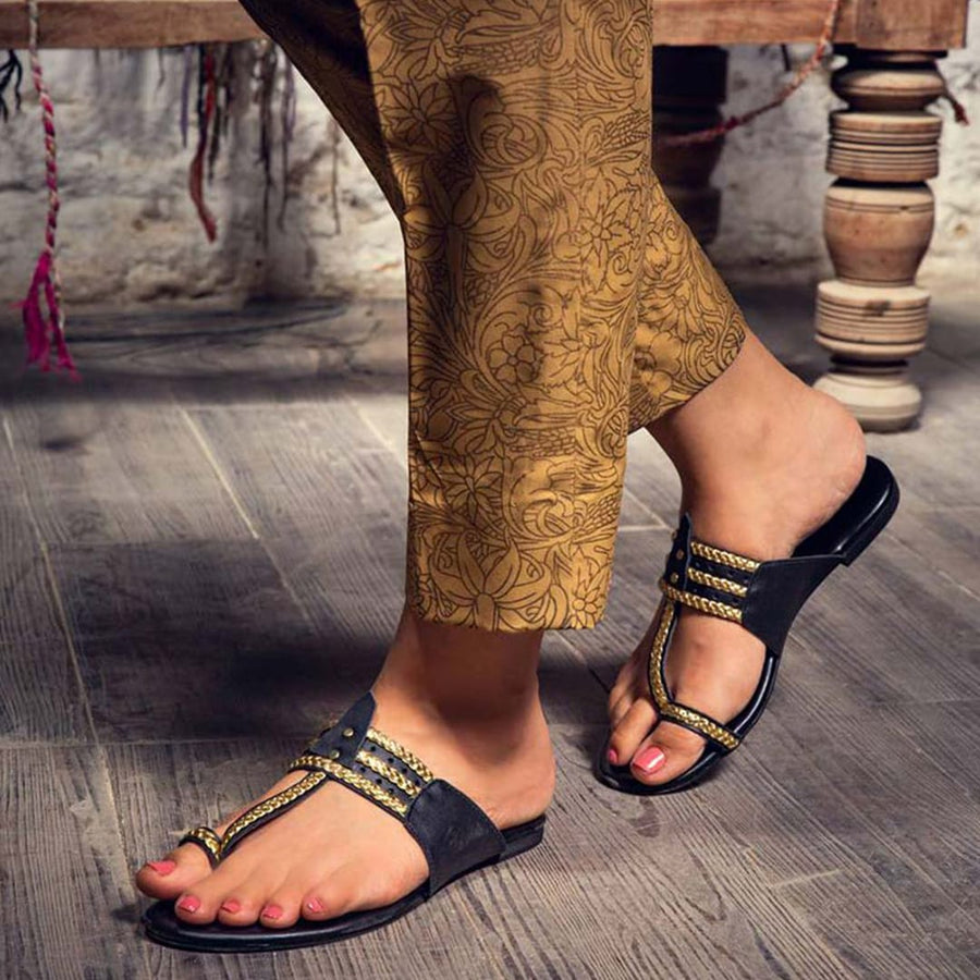 Kolhart flats AGARWOOD - Black Nappa leather