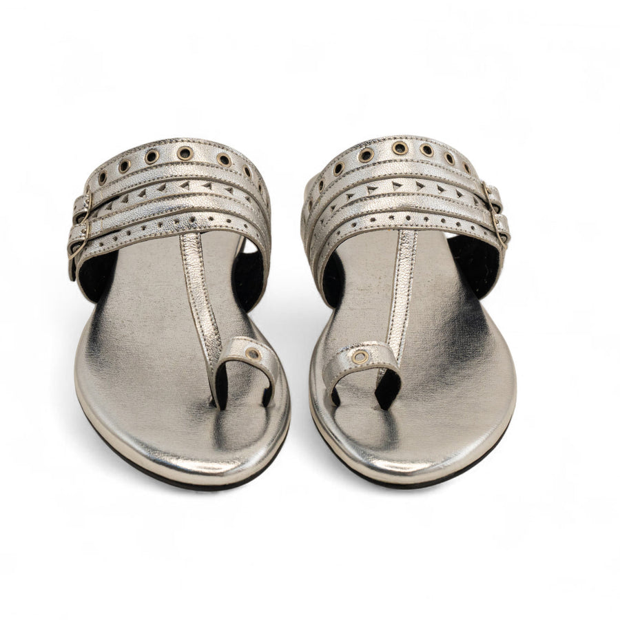 BEAT SILVER LEATHER SANDAL