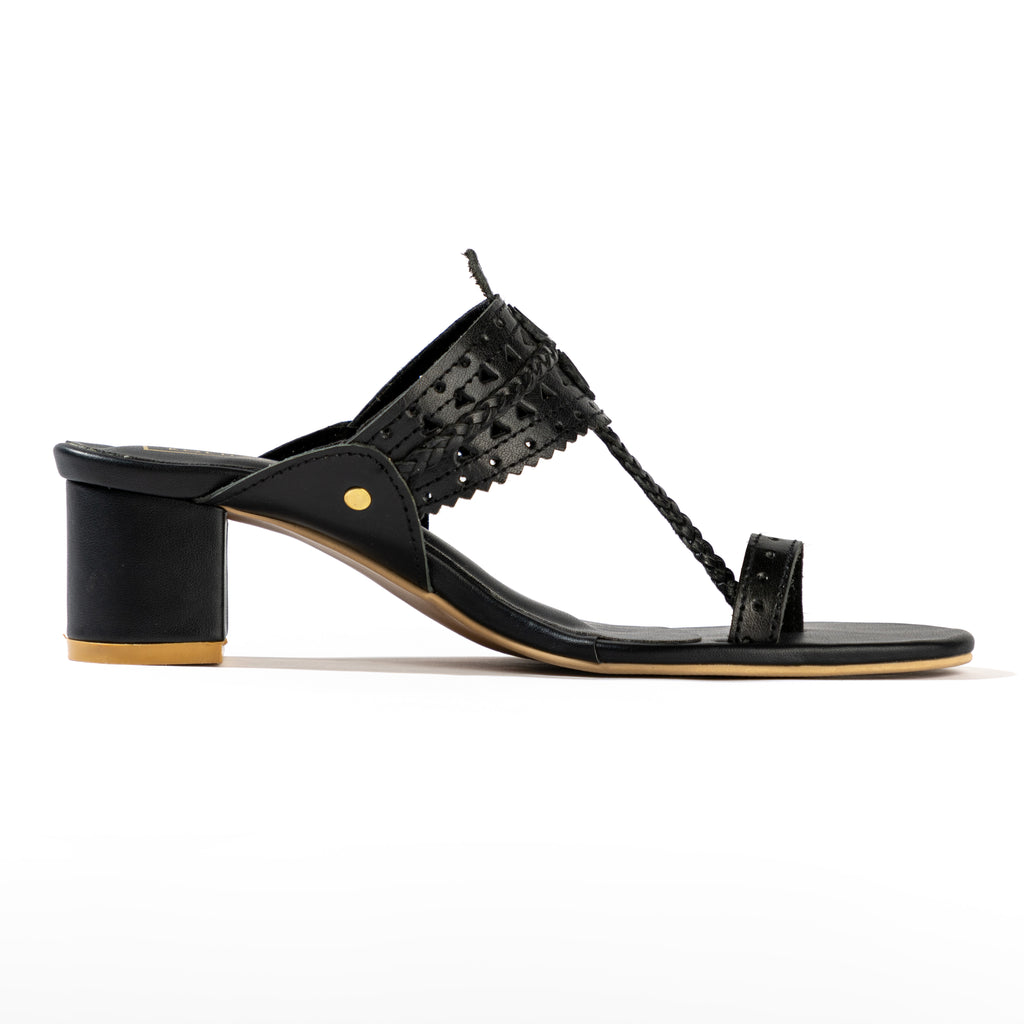 Kolhapuri leather black block heel 