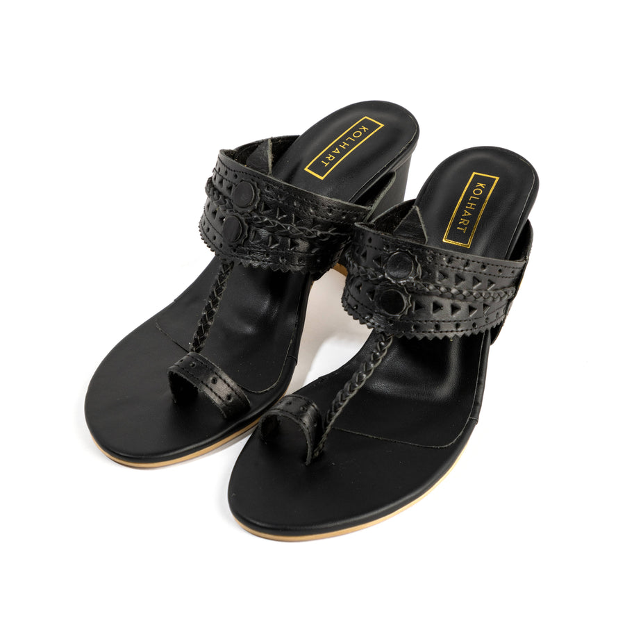 Kolhapuri leather black block heel 