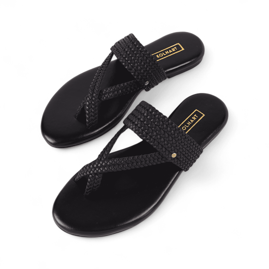 Samara | Black Braided Sandal in Leather