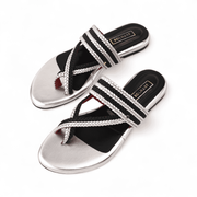 Samara | Black & Silver Braided Sandal in Leather