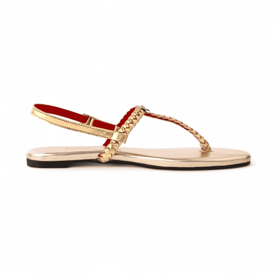 My Store Gold Braided Sandal in Leather