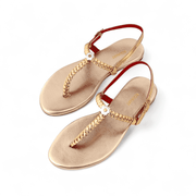 My Store Gold Braided Sandal in Leather