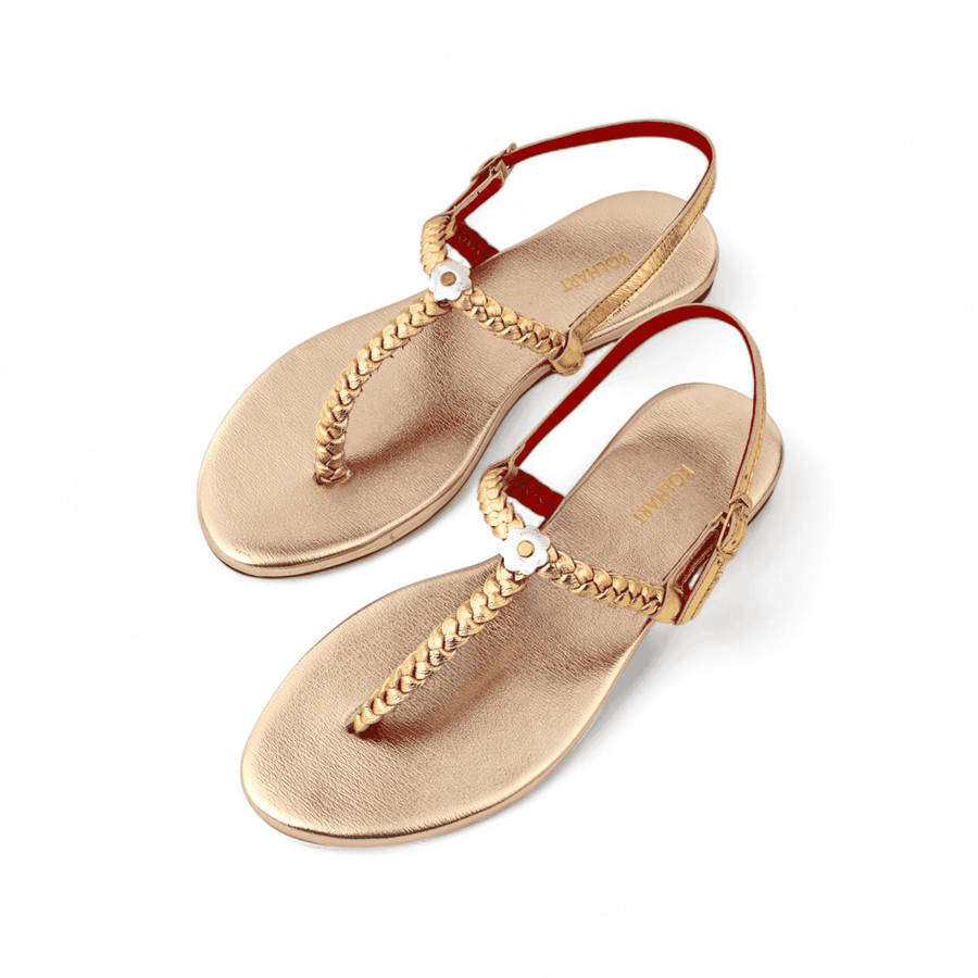 My Store Gold Braided Sandal in Leather