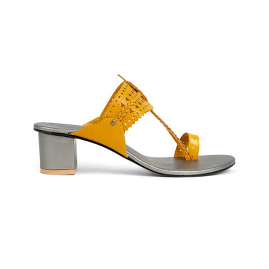 Yellow leather block heels