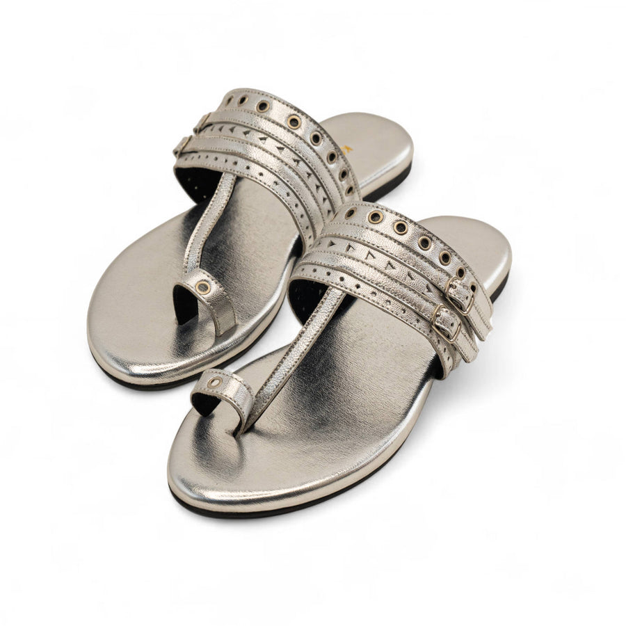 BEAT SILVER LEATHER SANDAL