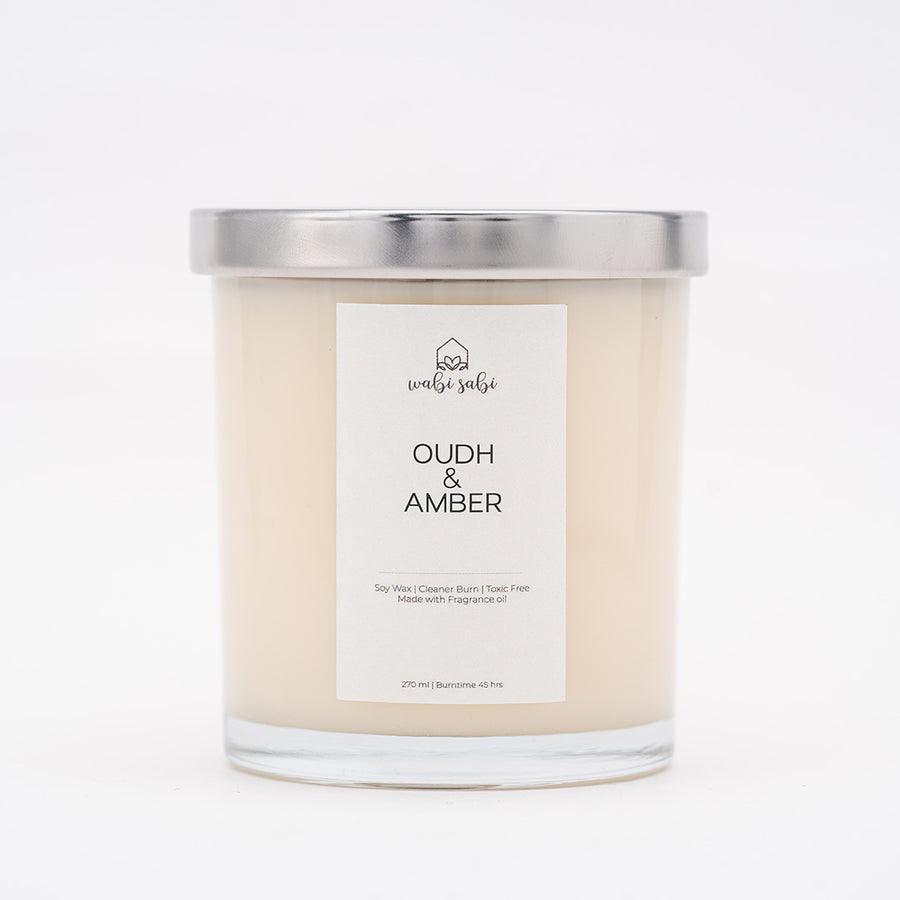 Oud and Amber scented candle in a minimalist  Wabi Sabi by Kolhart