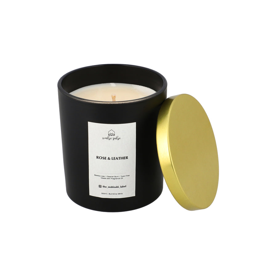 rose and leather scented candle 