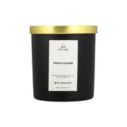 Black candle with gold lid. rose and leather candle
