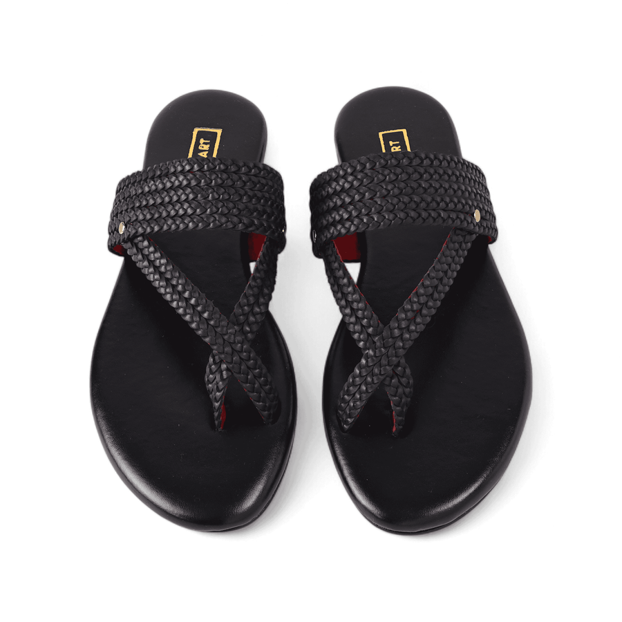 Samara | Black Braided Sandal in Leather