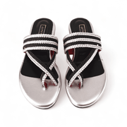 Samara | Black & Silver Braided Sandal in Leather