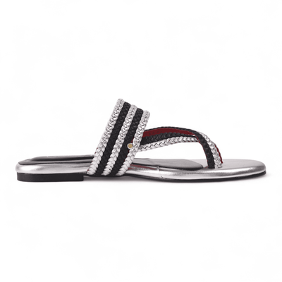 My Store Samara | Black & Silver Braided Sandal in Leather