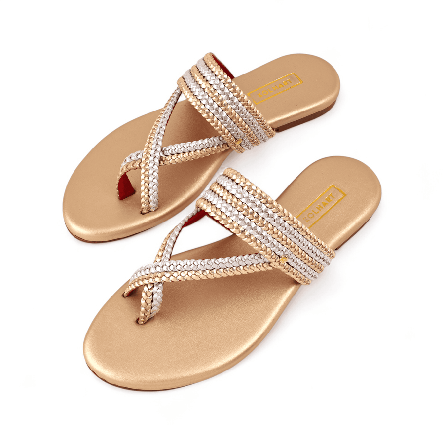 Samara | Metallic Braided Sandal in Leather