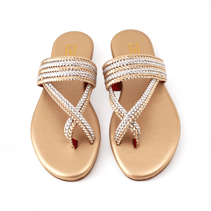Samara | Metallic Braided Sandal in Leather