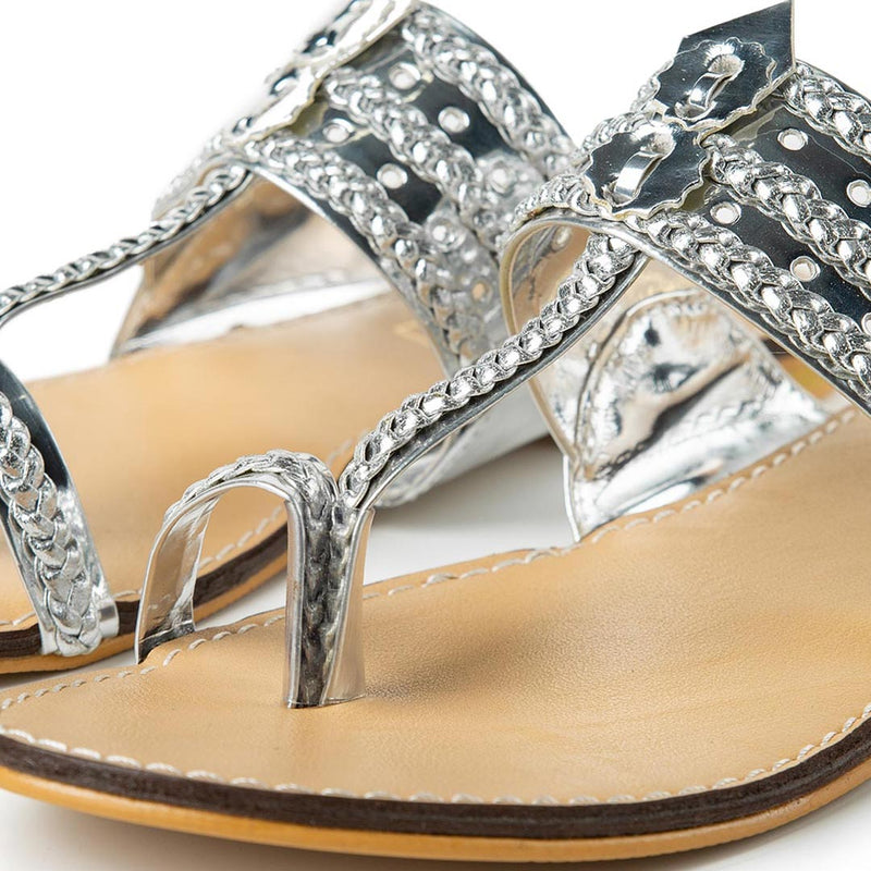 Silver leather footwear kolhapuri 
