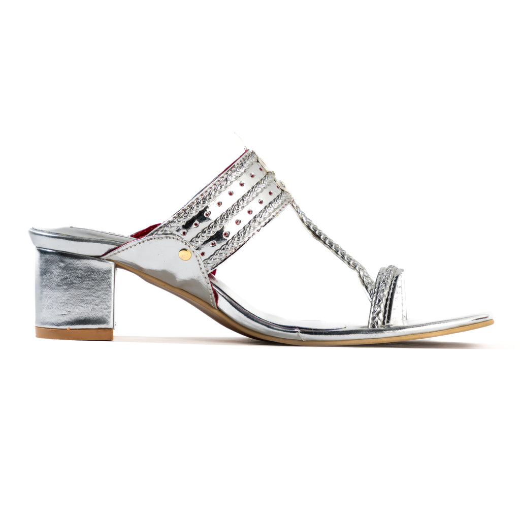 Silver block heels 