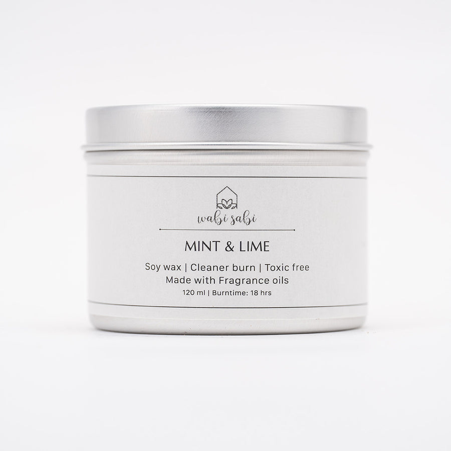 mint and lime scented candle handpoured in beeswax